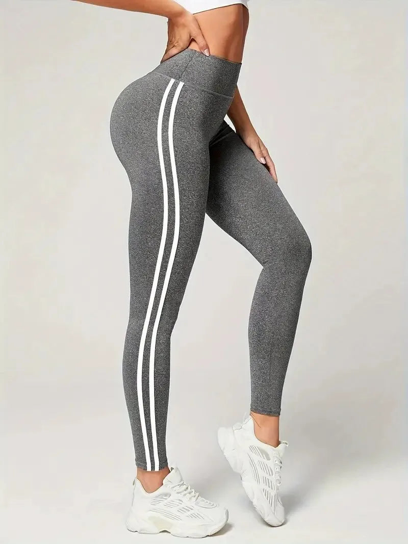 High-Waist Striped Yoga Leggings — Seamless Workout Tights