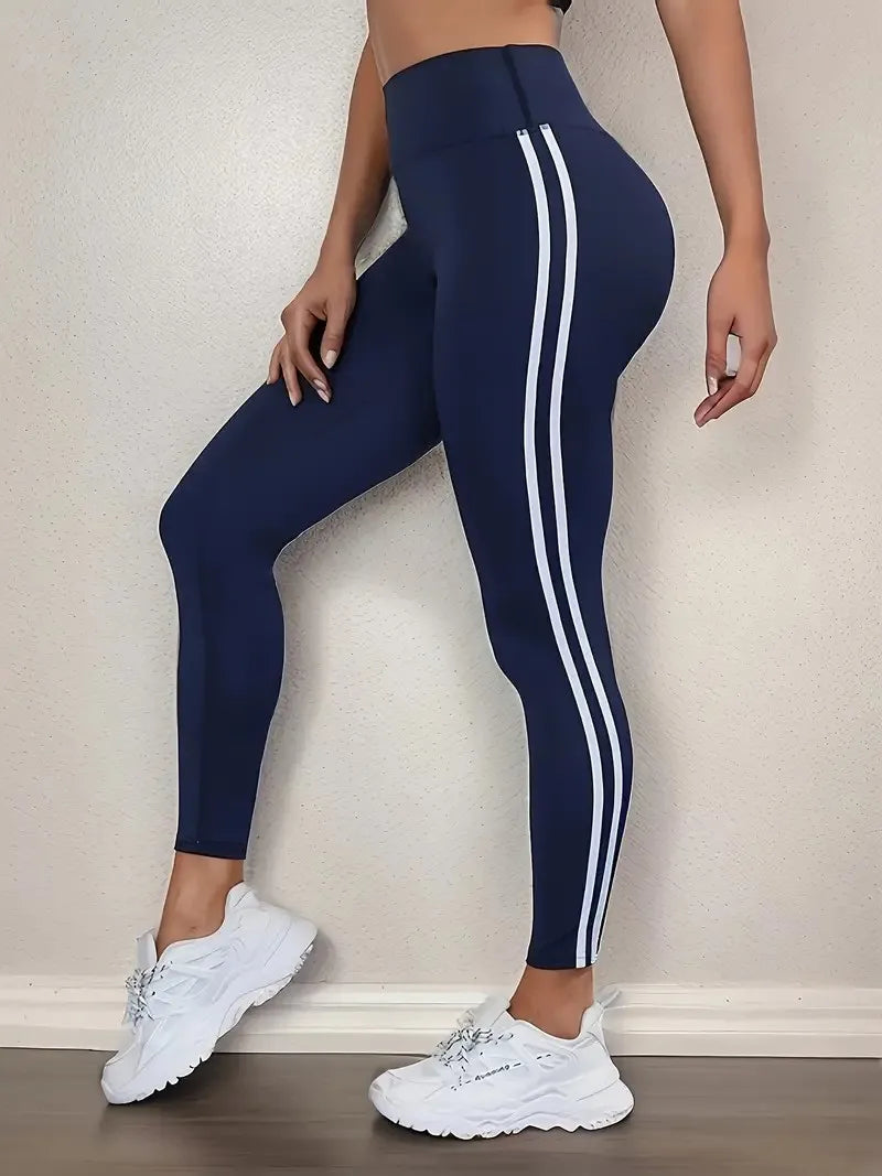High-Waist Striped Yoga Leggings — Seamless Workout Tights
